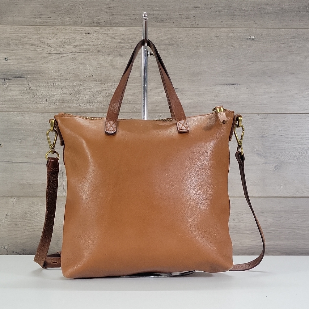 Small Madewell Tan Leather Tote Bag with Removable Strap